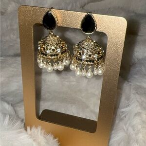 Elegant Gold and Black Jhumka Earrings (Indian/pakistani)